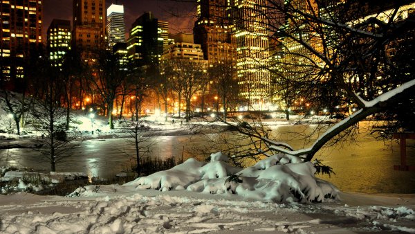 Нью-Йорк Центральный парк зима ночь