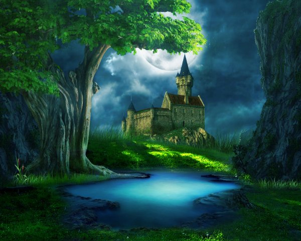 Замок на фоне леса