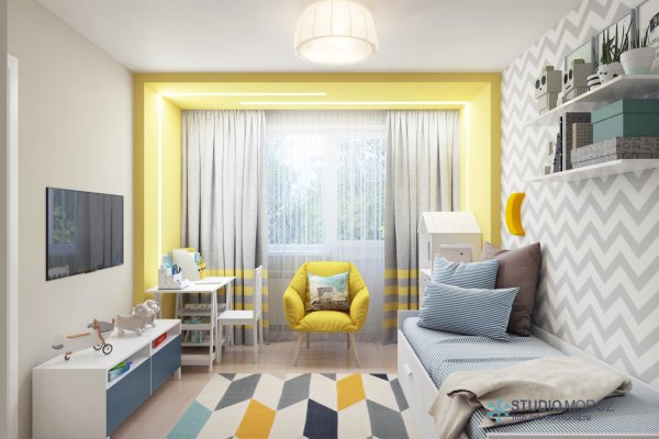 Детская комната серо желтая