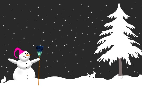 Снеговик с елкой на черном фоне