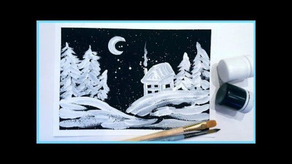Рисование на темном фоне зима