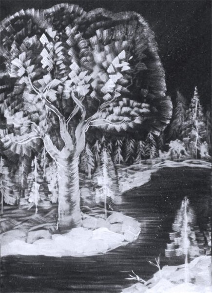 Рисунок белой гуашью