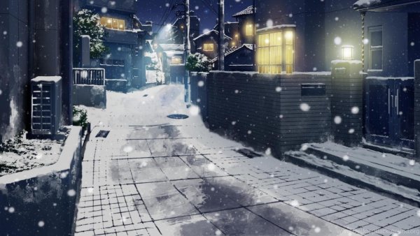Зимний фон аниме города