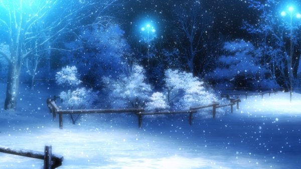 Снежный пейзаж аниме