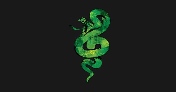 Зеленая змея на черном фоне