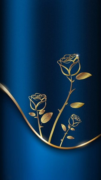 Золотые розы на синем фоне