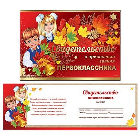 Удостоверение первоклассника