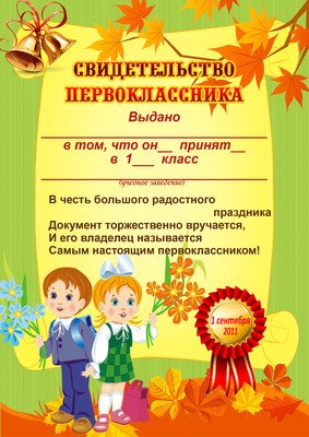 Свидетельство первоклассника