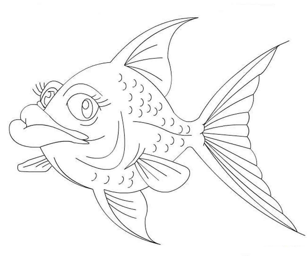 Золотая, морская рыбка раскраска