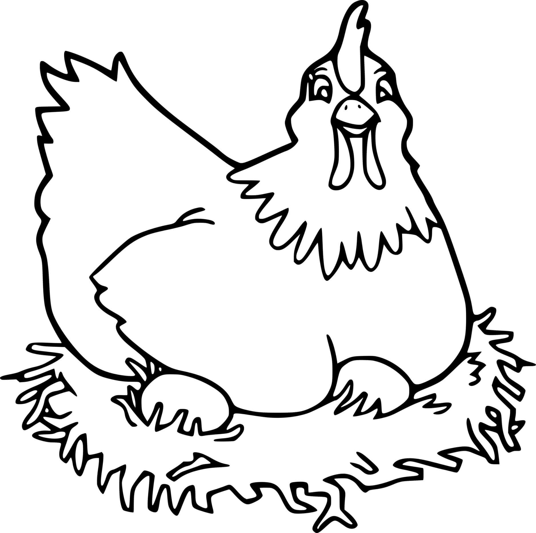 Раскраска курица с яйцами