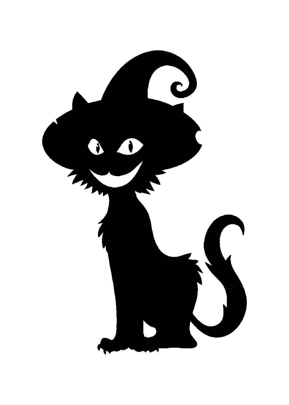 Черный кот на Хэллоуин трафарет
