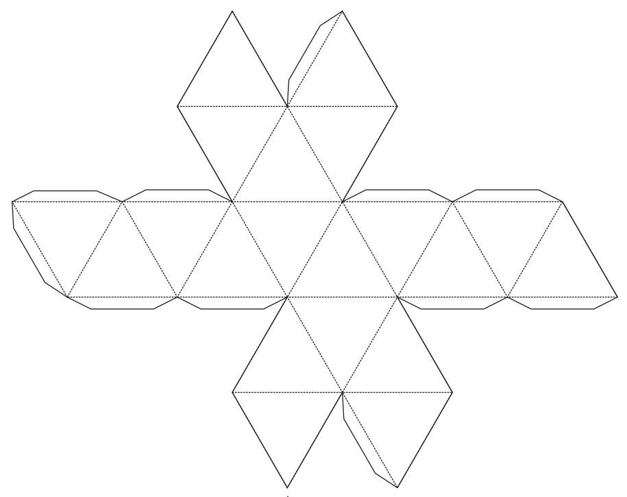 Собранный октаэдр. Развертка правильного икосаэдра. Правильный икосаэдр развертка для склеивания. Развертки правильных многогранников икосаэдр. Развертка правильного икосаэдра на а4.