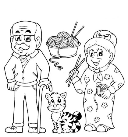 Раскраска лицо бабушки и дедушки