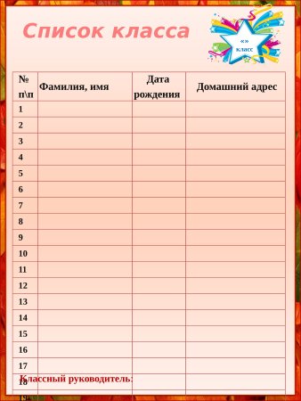 Рамка для списка класса