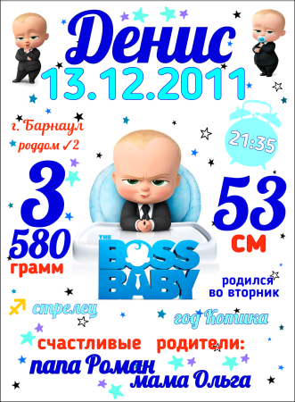 Метрика для мальчика босс молокосос