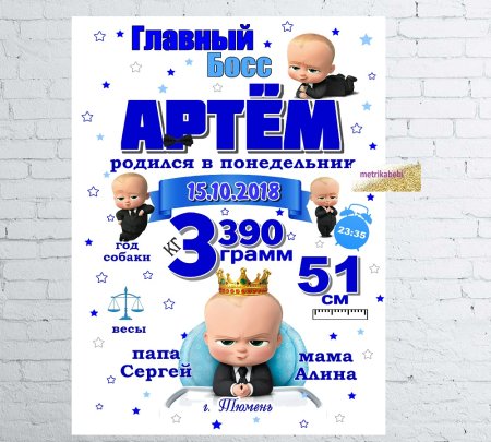 Метрика для мальчика босс молокосос