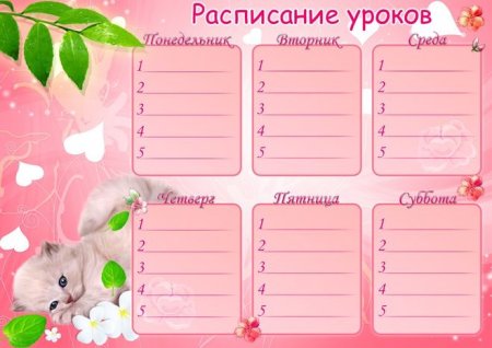 Расписание уроков для девочек