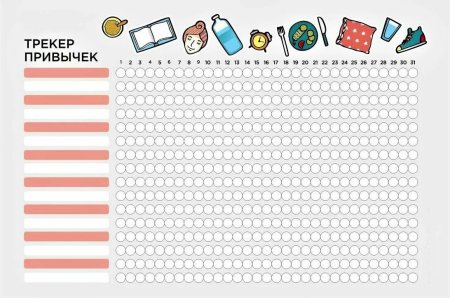 Таблица трекер привычек на месяц
