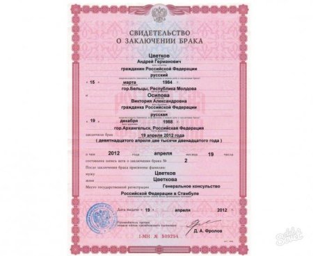Свидетельство о браке