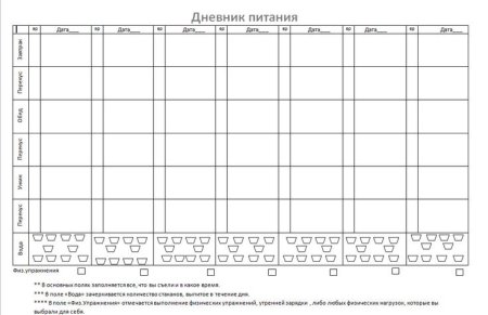 Дневник питания шаблон Word
