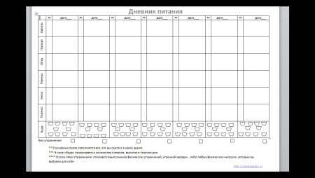 Дневник питания для похудения шаблон