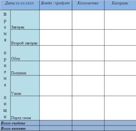 Дневник питания шаблон Word