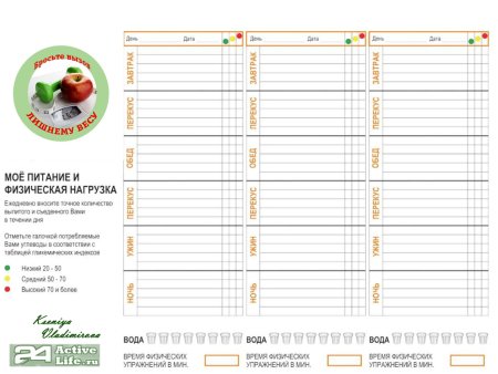 Дневник питания для похудения заполненные