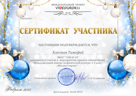 Сертификат участника конкурса