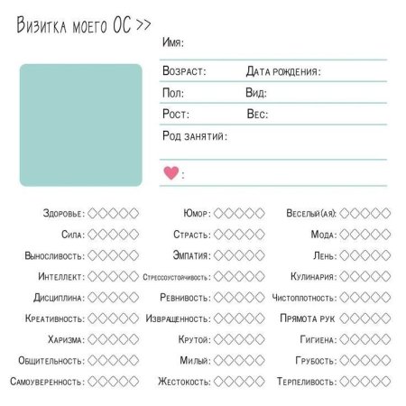 Анкета персонажа для ролевой
