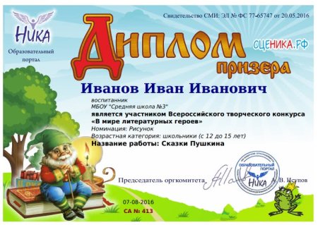 Диплом 1 степени награждается