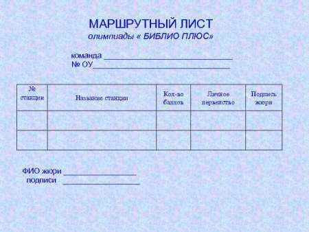 Маршрутный лист для квест игры