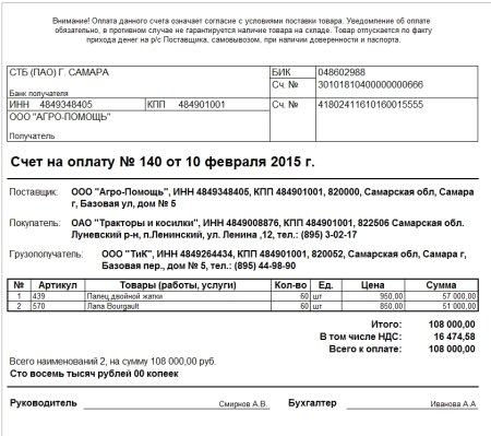 Форма счета на оплату 2021 от ИП