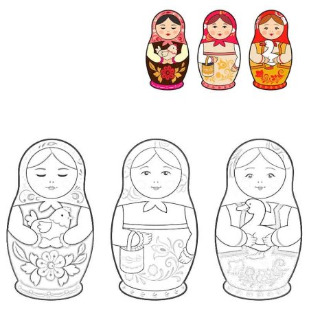 Трафарет Матрёшки для рисования