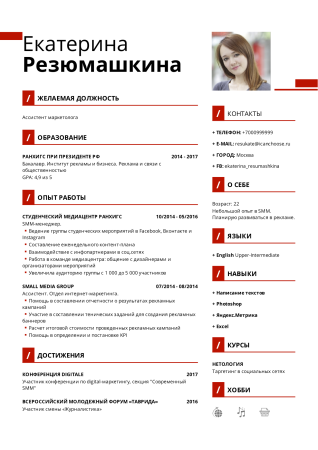 Резюме образец