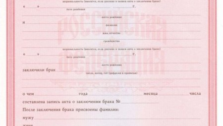 Свидетельство о заключении брака образец