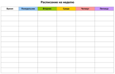 Распорядок на неделю таблица
