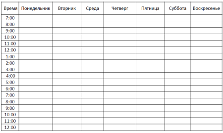 Таблица расппорядк адня