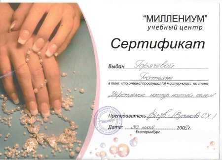 Сертификат об окончании курсов маникюра
