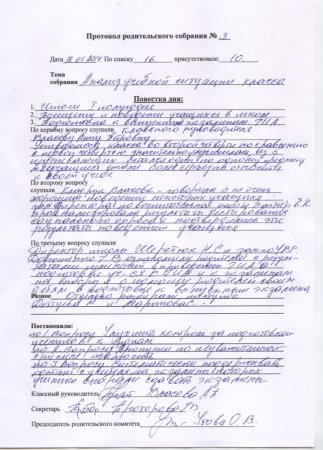 Протокол собрания родителей в школе образец
