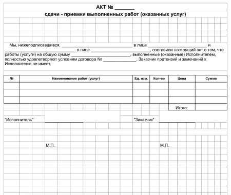 Как правильно писать акт выполненных работ образец