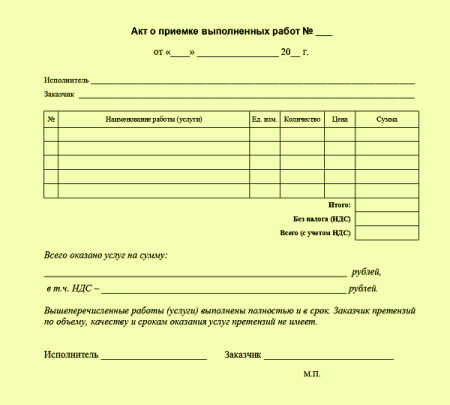 Акт по счету образец