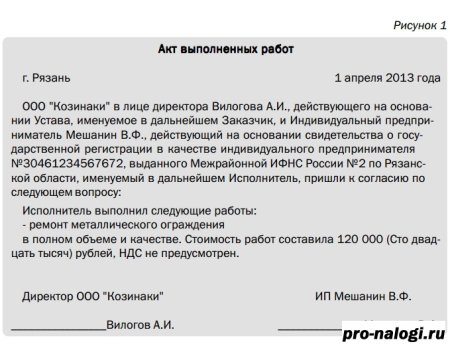 Как заполнить акт выполненных работ образец