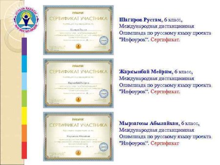 Сертификат за участие в Олимпиаде