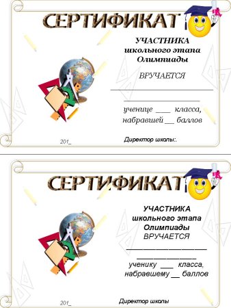 Сертификат тшкольника