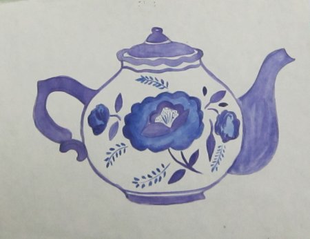 Рисунок чайник и чашки краска Гжель