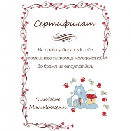 Шуточные Свадебные сертификаты для гостей