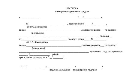 Расписка о получении денежных средств образец простая