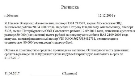 Как правильно написать расписку на рассрочку автомобиля образец