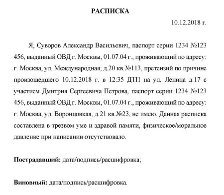 Как правильно писать расписку образец написания