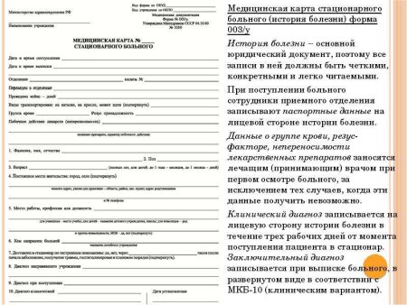Мед карта стационарного больного форма